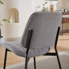 Set of 2 Retro Linen Dining Chairs with Bentwood Back & Metal Legs