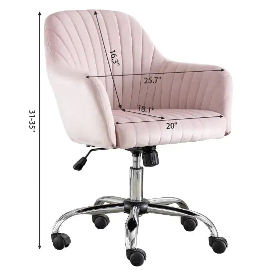 Pink Velvet Office Chair with Adjustable Height & Casters