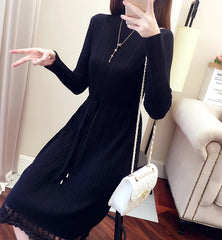 Elegant Knit Sweater Dress with Ruffle Details