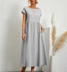 Breathable Cotton-Linen Sleeveless Dress with Pockets