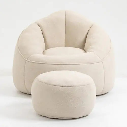 Comfy High-Pressure Foam Bean Bag Chair With Footrest - Beige