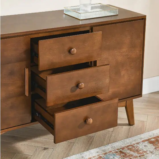 Medieval Modern Walnut Buffet Cabinet with Lockers
