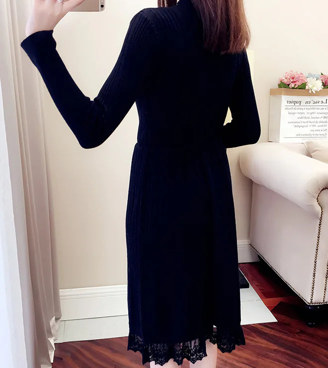 Elegant Knit Sweater Dress with Ruffle Details