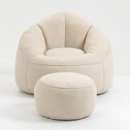 Comfy High-Pressure Foam Bean Bag Chair With Footrest - Beige