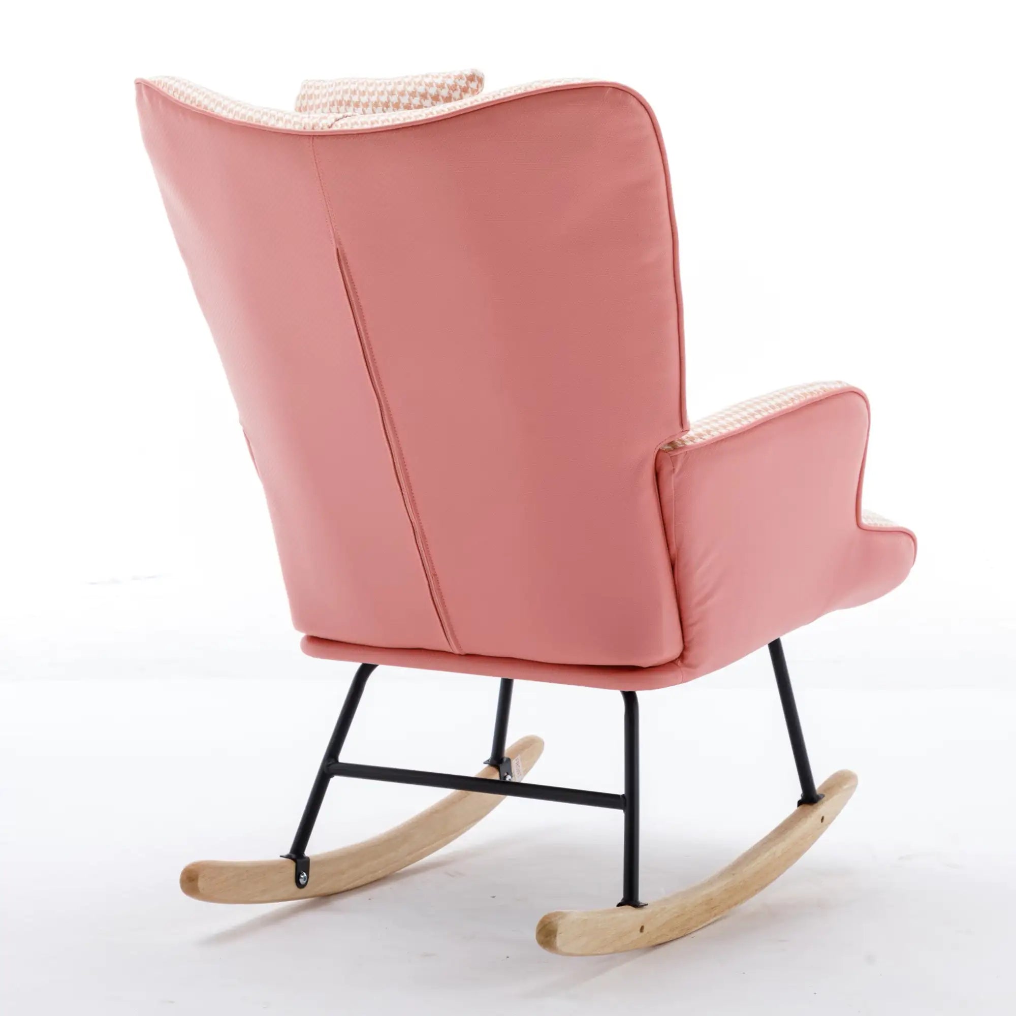 Elegant Houndstooth Fabric Rocking Chair for Nursery and Living Spaces