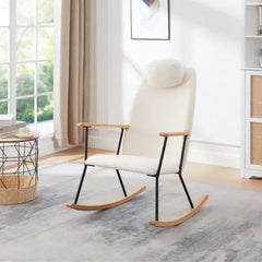 White Modern Rocking Chair with High Backrest and Armrests