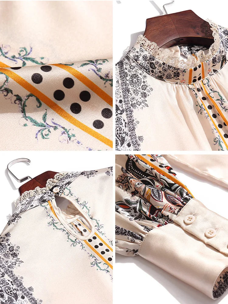 Elegant Women’s Satin Blouse with Artistic Prints