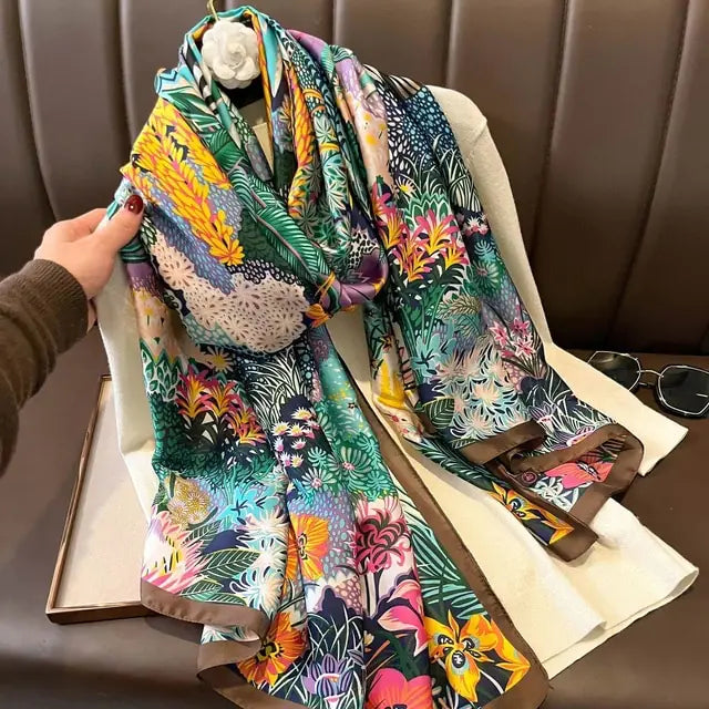 Luxury Silk Scarf with Elegant Winter Print - Perfect for All Events
