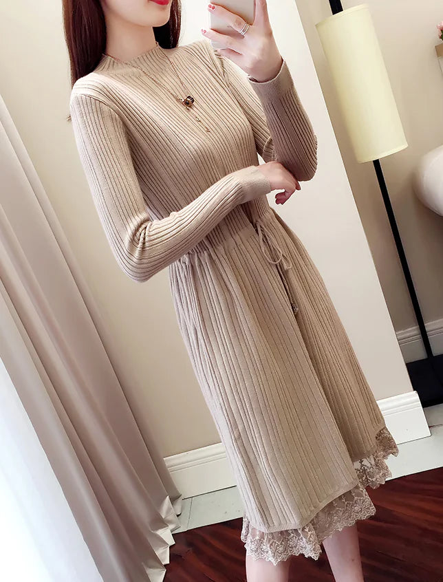 Elegant Knit Sweater Dress with Ruffle Details
