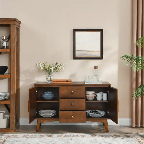 Medieval Modern Walnut Buffet Cabinet with Lockers