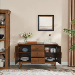Medieval Modern Walnut Buffet Cabinet with Lockers